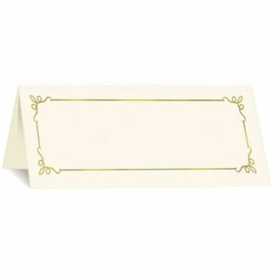 St. James® Overtures Embassy Place Cards, Ivory, Gold Foil, Fold to 1¾ x 4¼" , Pack of 60 - 1 3/4" (44.45 mm) x 4 1/4" (107.95 mm) - 65 lb (29483.50 g) Basis Weight - Acid-free, Lignin-free, Micro Perforated, Foldable, Printable - Ivory - 60 Pack  ST. JAMES OVERTURES  60PK 10%PCW  FSC