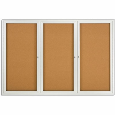Quartet Bulletin Board - 48" (1219.20 mm) Board Height x 72" (1828.80 mm) Board Width - Brown Cork, Fiberboard Surface - Shatter Proof, Self-healing, Hinged, Lock, Durable, Tackable, Rounded Corner - Silver Aluminum Frame - 1 / Each SHATTERPROOF ACRYLIC PANE ANODIZED ALUM FRAME QUARTET