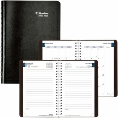 Blueline Daily/Monthly Academic Planner, Bilingual, Black (CA201B.BLK) - Academic - Daily, Monthly - 12 Month - August 2025 to July 2026 - 5" (127 mm) x 8" (203.20 mm) Sheet Size - Twin Wire - Black - Paper - Vicuana Cover - Task List, Goal Section, Schedule Section, Notes Section, Planning Space, P  
