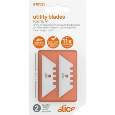 Slice - Lames utilitaires à bout pointu, emb. de 2 - longueur de la lame 2,43 po (61,72 mm) x largeur de la lame 0,74 po (18,80 mm) x épaisseur de la lame 30 mil (0,76 mm) - Pointe pointue, Non-conducteur, Résistantes, Durable, Résistant à la rouille, Réversible LAMES EN CÉRAMIQUE  EMB. DE 2 LAMES DE RECHANGE SLICE
