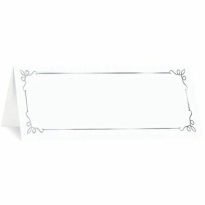 St. James® Overtures Embassy Place Cards, White, Silver Foil, Fold to 1¾ x 4¼" , Pack of 60 - 1 3/4" (44.45 mm) x 4 1/4" (107.95 mm) - 65 lb (29483.50 g) Basis Weight - Acid-free, Lignin-free, Micro Perforated, Foldable - White - 60 Pack  ST. JAMES OVERTURES  60PK 10%PCW  FSC