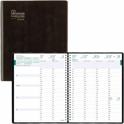 Blueline 2026 Timanager 13-Month Weekly/Monthly Planner - December to December - 8-1/2" x 6-3/4" - Black - Bilingual - Weekly, Monthly - 13 Month - December 2025 to December 2026 - 7:00 AM to 7:30 PM - Half-hourly - Monday - Friday - 6 3/4" (171.45 mm) x 8 1/2" (215.90 mm) Sheet Size - Twin Wire - B  