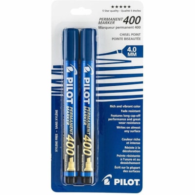 Pilot Permanent Marker - Broad Chisel Marker Point - Blue Ink - Blue, Black Barrel - 2 / Pack BROAD CHISEL TIP UPTO 4.0MM 