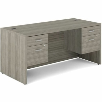 Offices To Go Newland Double Pedestal Desk, 4 Drawer, 66" x 30" , Light Grey - 4 Drawer(s) - Double Pedestal - Finish: Light Gray - Lockable, File Drawer, Cable Management, Grommet DOUBLE PEDESTAL 4 DRAWER 