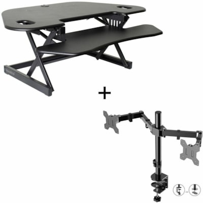 Rocelco 46" Sit-to-Stand Corner Desk and Dual Monitor Mount - Black - 1 Unit al Monitor Mount 