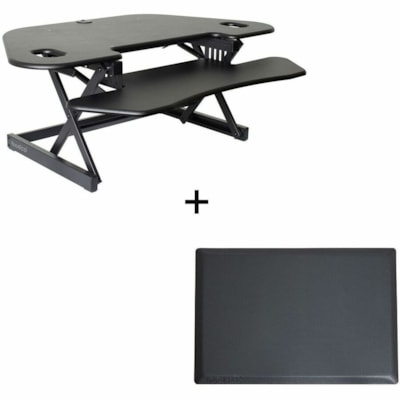 Rocelco 46" Corner Desk Riser and Medium Anti-Fatigue Mat - Black and Medium Anti-Fatigue Mat 