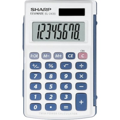 Sharp Elsi Mate EL243S Simple Calculator - Auto Power Off, Protective Hard Shell Cover, 3-Key Memory, Large Display - 8 Digits - LCD - Battery/Solar Powered - 1 x LR54 - 4.1" Height x 2.5" Width x 0.4" Depth - Gray - Rubber - Handheld LARGE 3 KEY MEM. % KEY SQUARE ROOT SIGN CHANGE