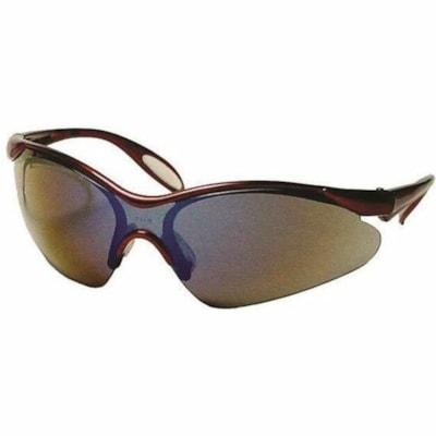 Miranda Safety Glasses - Recommended for: Eye - One Size - Ultraviolet Protection - Polyvinyl Chloride (PVC), Rubber, Polycarbonate - Mirror - Blue Mirror Lens - Burgundy Frame - Spatula Temple, Impact Resistant, Scratch Resistant, Wraparound Design, Ultra-lightweight, Anti-scratch - 12 / Box MIRROR LENS  BURGANDY FRAME PADDLE TEMPLES  CSA