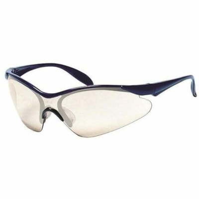 Miranda Safety Glasses - Recommended for: Eye - Ultraviolet Protection - Polyvinyl Chloride (PVC), Rubber, Polycarbonate - Mirror - Blue Frame - Spatula Temple, Impact Resistant, Scratch Resistant, Wraparound Design, Ultra-lightweight, Anti-scratch - 12 / Box MIRROR LENS  BLUE FRAME PADDLE TEMPLES  CSA