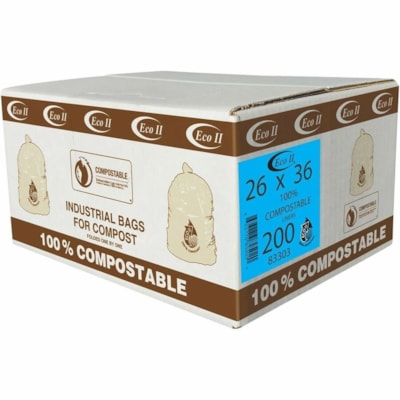 ECO II Industrial Compostable Bags, 26" x 36" , 200/CS - 26" (660.40 mm) Width x 36" (914.40 mm) Length - Garbage, Industrial - 200 / Case ECO II CASE COUNT 200 
