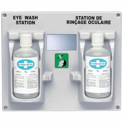 Safecross Eye Wash Station, w/2 x 1 L Eye Wash - 946 mL - 14.50" (368.30 mm) x 17.50" (444.50 mm) - Durable, Mirror, Dust Resistant, Bottle Holder  