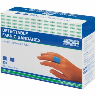 Safecross SAFECROSS Latex-Free Detectable Lightweight Blue Fabric Bandages - 0.88" (22.23 mm) Width x 3" (76.20 mm) Length - Fabric - 100 / Box 2.2 X 7.6 CM LIGHTWEIGHT 100'S