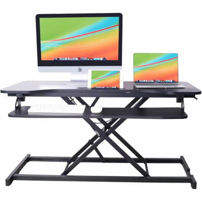 Rocelco 43" Sit-to-Stand Hi-Lift Adjustable Desk Riser - 33 lb (14968.55 g) Load Capacity - 21.30" (541.02 mm) Height x 43" (1092.20 mm) Width x 20.50" (520.70 mm) Depth - Desktop, Desk - Black - For Monitor, Notebook, Keyboard, Tablet, Smartphone - Keyboard Tray, Ergonomic, Grommet, Cable Managemen ft Adjustable Desk Riser 