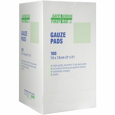 Éponge de gaze Safecross - largeur de bandage 3 po (76,20 mm) x longueur de bandage 3 po (76,20 mm) - 100 / boîte  