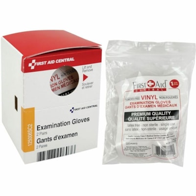 First Aid Central Examination Gloves - Large Size - Vinyl - Latex-free, Water Resistant, Non-sterile - For Examination - 2 / Box 2 PAIR  REFILL COMPONENT 