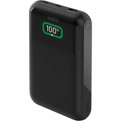 Belkin 65W 3-port USB Power Bank w/ Digital Display - 20K mAh - 2xUSB-C, 1xUSB-A - Portable Charger - w/ USB-C to USB-C Cable - Black - For Universal, Smartphone, Tablet PC, Notebook, iPad, iPad Pro, iPad mini, MacBook Air, MacBook Pro, iPhone, Nintendo Switch - 20000 mAh - 3 x USB - Black nk with Digital Display - 20K mAh - 2xUSB-C  1xUSB