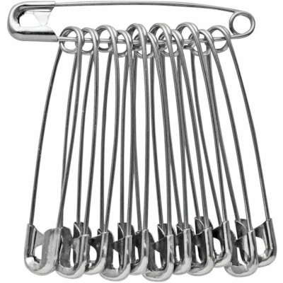 Safecross Safety Pin - No. 3 - for Dressing, Bandage - Easy to Use - Silver - Nickel Plated, Metal - 12 / Pack  