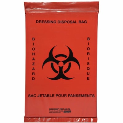 Safecross Infectious Waste Bags, 15.2 x 22.9 cm, 100/Package - 9.02" (229 mm) Width x 5.98" (152 mm) Length - Biohazard Warning - Red, Black - Plastic - Waste Disposal, Disposal, Industrial, Commercial, Hospital, Nursing Home, School, Transporting, Hotel - 100 / Pack 15.2 X 22.9 CM 100'S 