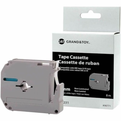 Grand & Toy P-Touch M-Series Thermal Label Tape, Black Type/White Label, 12 mm - x 15/32" (12 mm) Width x 26 1/4 ft (8 m) Length - Tape - Standard Adhesive - Thermal - Black on White - 1 Each  