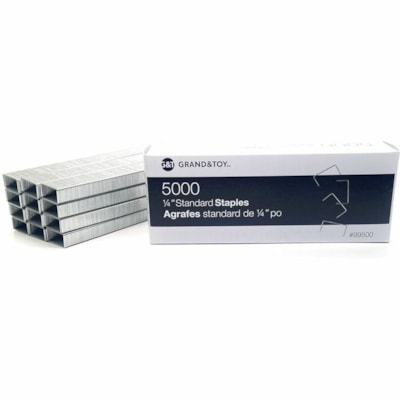 Grand & Toy Standard Staples, 1/4" , 5,000/BX - Standard - 1/4" (6.35 mm) Leg - Holds 30 Sheet(s) - Steel - 210 Per Strip - 5000 / Box SHARP POINT 1/4 IN LEG 210 STAPLES/STRIP 30 SHEET CAP