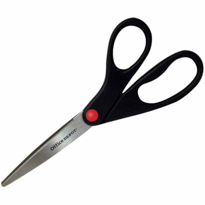 Office Depot Scissors, Black Handle, 8" Straight - Left/Right Edge-ground Blade - Straight Tip - 1 / Each  