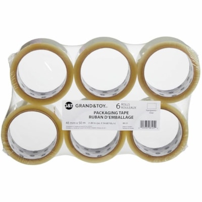 Grand & Toy - Ruban d'emballage 98125 - longueur de 54,7 vg (50 m) x largeur de 1,89 po (48 mm) x épaisseur de 1,80 mil (0,05 mm) - clair - Résistant à l'impact - Pour Industriel - 6 / emballage TRANSPARENT 1.8 MIL