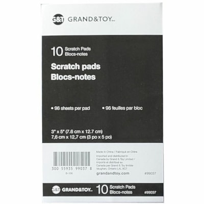 Bloc-notes Grand & Toy - 96 Feuilles - format 3 po (76,20 mm) x 5 po (127 mm) - Paper Blanc - Amovible - 10 / emballage 96 PAGES DE PAPIER VELIN UNI PAR BLOC