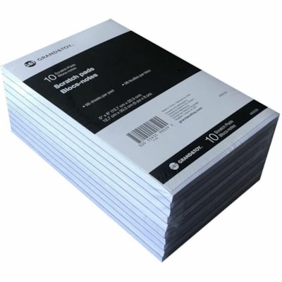 Grand & Toy Scratch Pads, White, 5" x 8" , Pack of 10 - 96 Sheets - Plain - Unruled Margin - 5" (127 mm) x 8" (203.20 mm) Sheet Size - White Paper - 10 / Pack PLAIN WOVE PAPER 