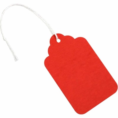 Crownhill Coloured Merchandise Tags, Red, 1 11/16" x 2 3/4" , 1,000/CT - 2.75" (69.85 mm) Length x 1.69" (42.86 mm) Width - String Fastener - Card Stock - Red - 1000 / Carton 10PT  1000/CS  W/STRING 1/8" 