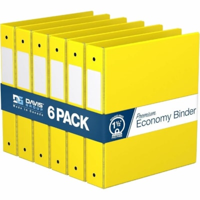 Davis Group Premium Economy, Round Ring, Binder, 6 Pack (Yellow, 1.5") - Letter - 8 1/2" (215.90 mm) x 11" (279.40 mm) Sheet Size - 275 Sheet Capacity - 3 x 1.50" (38.10 mm) Ring(s) - Fastener(s): Round Ring - Pocket(s): 2, Inside Front & Back - Polypropylene - Yellow - 6.25 lb (2834.95 g) - Recycle  