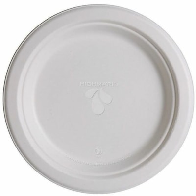 Highmark - Nappe OD429890 - Jetable - Adapté au micro-ondes - diamètre de 9 po (228,60 mm) - Blanc - Fibre naturelle, Canne à sucre Corps - Rond - 50 emballage - 1 emballage  