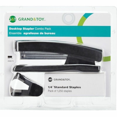 Grand & Toy Desktop Stapler Combo Pack - Staples Upto 20 of 20lb Paper - Holds Upto 210 Staple - Full Strip - Staple Size: 1/4" (6.35 mm) - Black - Plastic, Metal STAPLR+REMOVR+STAPLES FULL STRIP STAPLR  1250 STPLS