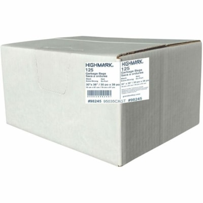 Highmark Industrial Garbage Bags, Black, 30" x 38" , Regular Strength, 125 / case - 20 gal (75708.23568 mL) Capacity - 10.25" (260.35 mm) Width x 13.50" (342.90 mm) Length - Low Density - Black - Linear Low-Density Polyethylene (LLDPE), Resin, Plastic - Garbage, Industrial - Recycled - 125 / Case GARBAGE BAGS  125/CASE 
