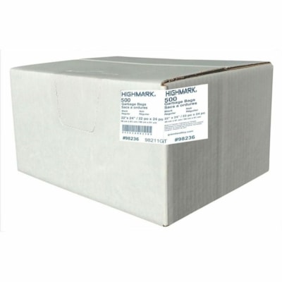 Highmark Industrial Garbage Bags, Black, 22" x 24" , Regular Strength, 500/CS - 10 gal (37854.11784 mL) Capacity - 10.25" (260.35 mm) Width x 13.50" (342.90 mm) Length - Low Density - Black - Linear Low-Density Polyethylene (LLDPE), Resin, Plastic - Garbage, Industrial - Recycled - 500 / Case GARBAGE BAGS 500/CASE 