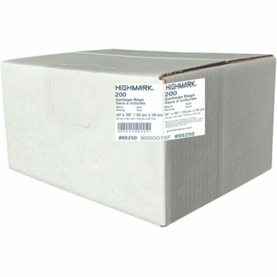 Highmark Industrial Garbage Bags, Black, 30" x 38" , Strong Strength, 200/CS - 30 gal (113562.35352 mL) Capacity - 10.25" (260.35 mm) Width x 13.50" (342.90 mm) Length - Black - Plastic, Linear Low-Density Polyethylene (LLDPE), Resin - Garbage, Industrial - Recycled - 200 / Case GARBAGE BAGS 200/CASE 