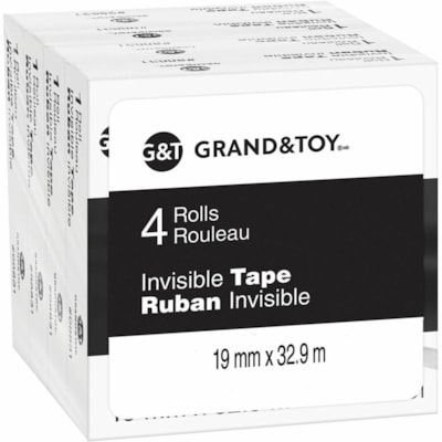 Grand & Toy Invisible Tape Refills, 19 mm x 32.9 m, 4/PK - 36 yd (32.9 m) Length x 0.75" (19 mm) Width - 1" (25.40 mm) Core - Matte - Split Resistant, Tear Resistant - For Office - 4 / Pack 0.75 INX108 FT (19 MMX32.9 M) 