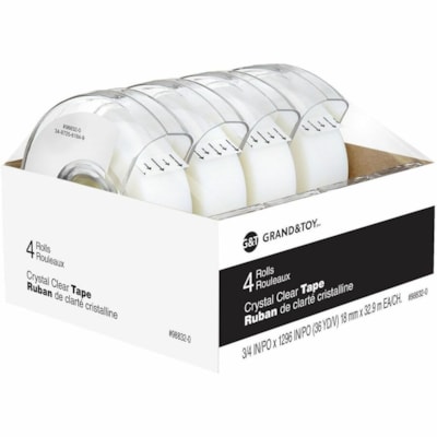 Grand & Toy Tape with Refillable Dispenser, Crystal Clear, 18 mm x 33 m, 4/PK - Crystal Clear - Dispenser Included - Handheld Dispenser - Yellowing Resistant - For Office - 4 / Pack 0.75 IN X 108 FT (19 MM X 33 M REPLACEMENT FOR 99110