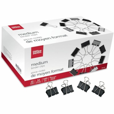 Grand & Toy Medium 1 1/4" Binder Clips, Black, 144/PK - Medium - 1.25" (31.75 mm) Width - 0.6" (15.88 mm) Size Capacity - for File - Black - Metal - 144 / Pack  