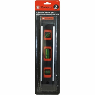 Kubota 9" Torpedo Level - Magnetic - Durable MAGNETIC ALUMINUM FRAME STICKS TO ANY METALLIC SURFACE