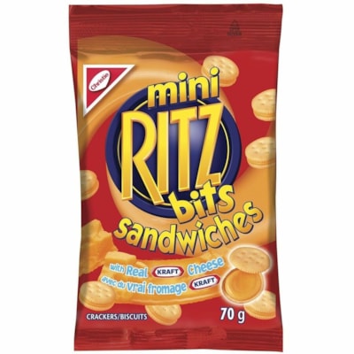 Christie Mini Ritz Bits Sandwiches Cheese Crackers, 70 g, 12/BX - Trans Fat Free, Individually Wrapped, No Artificial Flavor - Cheese - 2.47 oz (70 g) - 12 / Box 12 BAGS PER CASE 