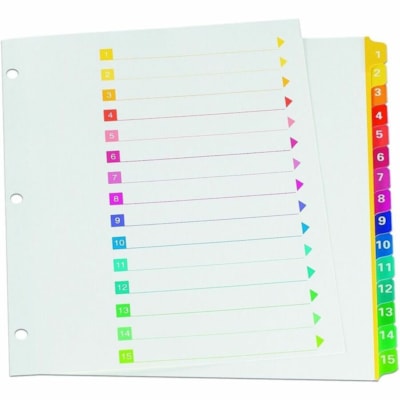 Oxford University Press Super Rapidex Colour Coded Tab Dividers -1-15, Letter-Size, Assorted, 15/ST - 15 x Divider(s) - 15 Printed Right Tab(s) - 1/15 - Digit - 1-15 - 15 Tab(s)/Set - 9" (228.60 mm) Divider Width x 11" (279.40 mm) Divider Length - Letter - 8.50" (215.90 mm) Width x 11" (279.40 mm) L ASST COLOURS   REINFORCED TABS 15 TABS