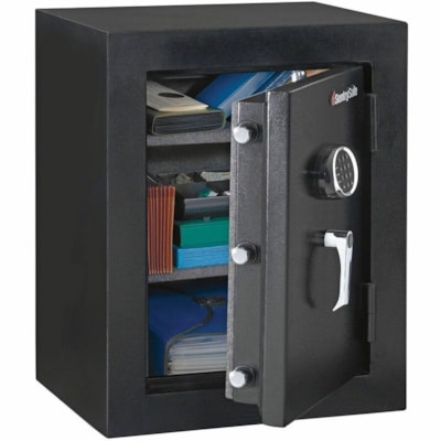 Master Lock Fire/Water Digital Safe - 25.36 gal (95994.11 mL) - Digital, Programmable Lock - Pry Resistant, Water Resistant, Fire Resistant, Scratch Resistant - for Document, Home, Office - Overall Size 27.8" (706.12 mm) Height x 21.7" (551.18 mm) Width x 19" (482.60 mm) Depth - Steel 3.4 CU FT INTERIOR SPACE 