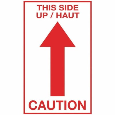 EDGE Shipping Label - This Side Up - 5" (127 mm) Height x 3" (76.20 mm) Width - Roll - Permanent Adhesive - Rectangle - Red On White - Paper - Peel & Stick, Strong, Self-adhesive, Peeling Resistant, Easy Peel, Bilingual, Pre-printed - 500 / Roll - 500 / Roll 3"X 5" RED ON WHITE 500 LABELS PER ROLL