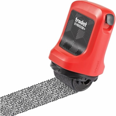 Trodat Roller Stamp - 1" (25.40 mm) Impression Width - Black - Shipping - Recycled RED MOUNT  NO REFILLS 