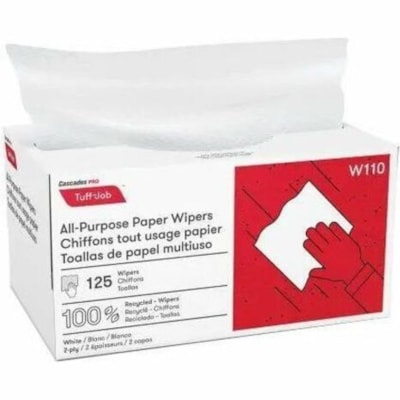 Cascades PRO Tuff-Job Singlefold Wipers, Pop-up Box, 2-Ply, White, 125 sheets, 18 boxes/pack - 2 Ply - Single Fold - 8.10" (205.74 mm) Width x 10.20" (259.08 mm) Length - White - Paper - 125/Box - 18 / Pack WHITE 10.25X8.1  125SHTS  2PLY 