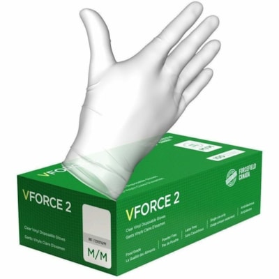 Forcefield VForce 2 Vinyl Disposable Gloves (Case of 1000 Gloves) - 4 mil (0.10 mm) Thickness - Large Size - Vinyl - Clear - Comfortable - For Food Handling, Food Preparation, Painting, Maintenance, Cleaning, Electronic, Small Part Handling - 1000 / Case - 100 / Box DISPOSABLE FOOD GRADE 