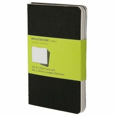 Moleskine - Journal Cahier QP313 - 64 Pages - Cover Noir Carton - Couverture souple, Papier sans acide, Perforé, Lisse - 3 / jeu POCHE 