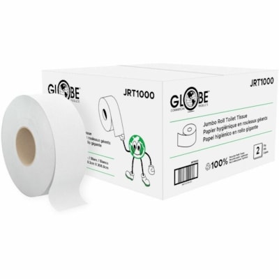 Globe - Papier hygiénique rouleau géant - 2 Pli - Jumbo - diamètre du rouleau 8,66 po (219,96 mm) - 3,30 po (83,82 mm) Matériau - Fibre - 12 emballage 100% FIBRE RECYCLé UNIVERSEL DIAMèTRE DU NOYAU 3 3 POUCES
