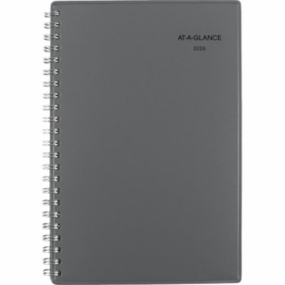 At-A-Glance 2026 Traditional Weekly/Monthly Planner - 8" H x 5" W - Grey - Bilingual - Weekly, Monthly - 12 Month - January 2026 to December 2026 - 1 Week, 1 Month Double Page Layout - 5" (127 mm) x 8" (203.20 mm) Sheet Size - Spiral Bound - Paper - Dark Gray Polypropylene, Poly Cover - Monthly Tab, 12 MONTHS (JANUARY-DECEMBER) BILINGUAL