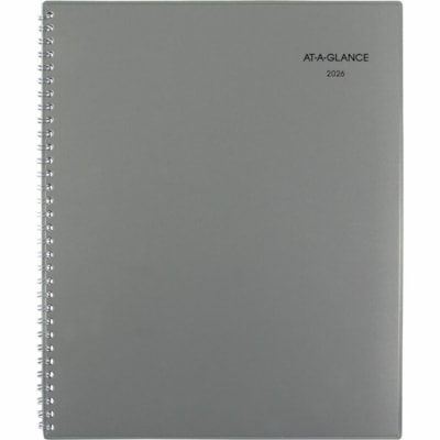 At-A-Glance 2026 Traditional Weekly/Monthly Planner - 11" H x 8-1/2" W - Grey - Bilingual - Weekly, Monthly - 12 Month - January 2026 to December 2026 - Quarter-hourly - 1 Week, 1 Month Double Page Layout - Letter - 8 1/2" (215.90 mm) x 11" (279.40 mm) Sheet Size - Spiral Bound - Paper - Dark Gray P 12 MONTHS (JANUARY-DECEMBER) BILINGUAL